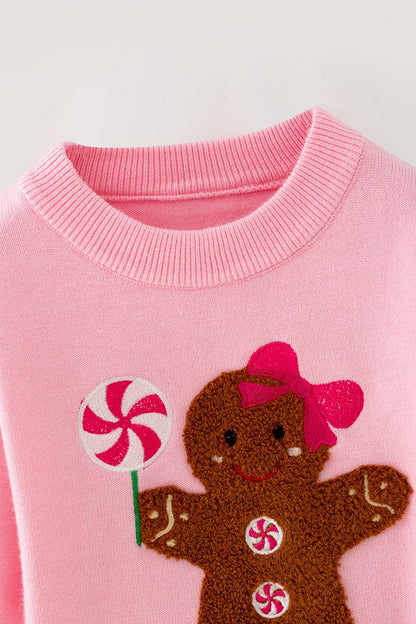 Ready to Ship: Ginger cookie pink knit sweater with bow on sleeves
