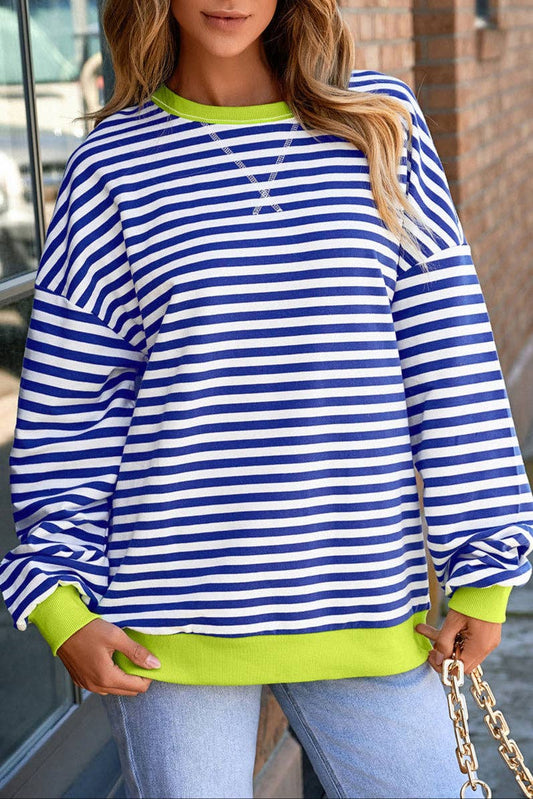 Ready to Ship: Stripe Contrast Ribbed Trim Sweatshirt