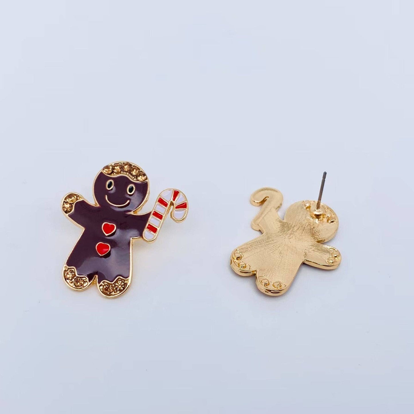 Christmas Gift Enamel Gingerbread Man Post Earrings