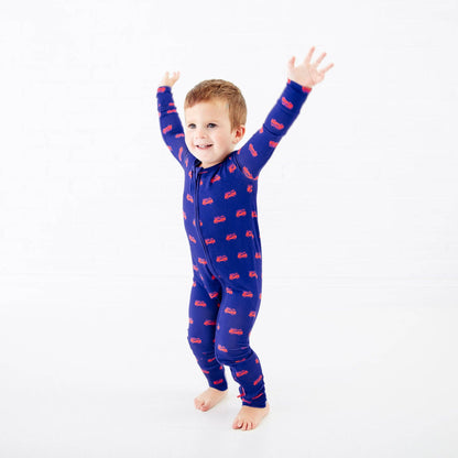 Hometown Heroes Firetruck Baby Bamboo Convertible Footie - Navy {RTS}