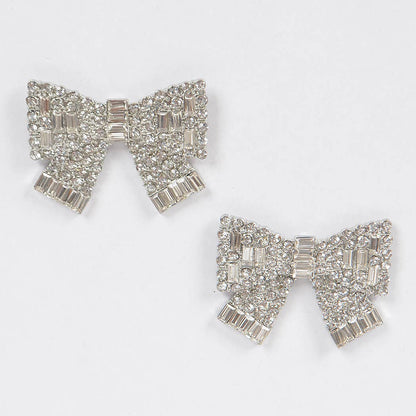 Ribbon Shape Rhinestone Earrings