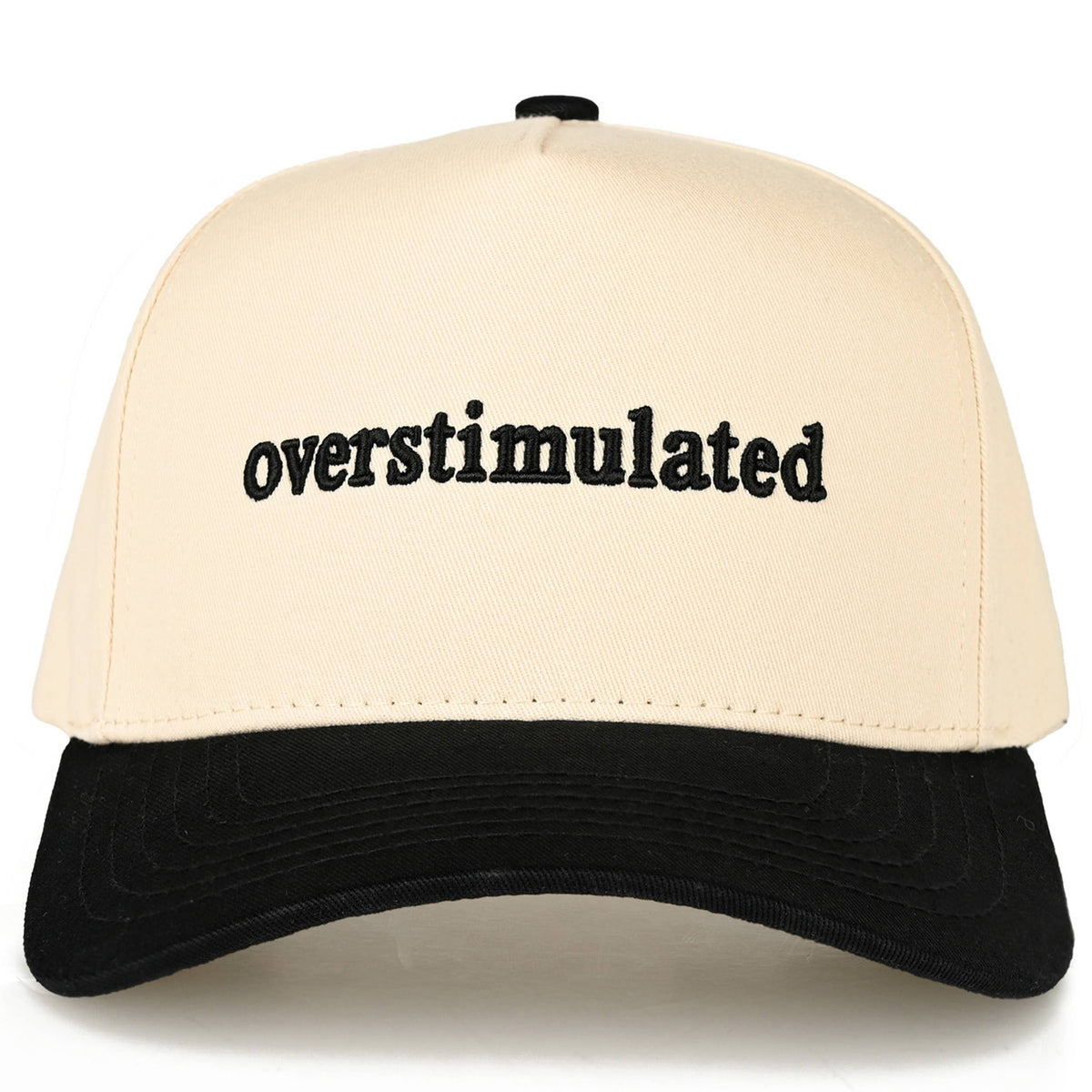 Ready to Ship: C.C OVERSTIMULATED Letter Embroidered Two Tone Trucker Cap - Salt Threads