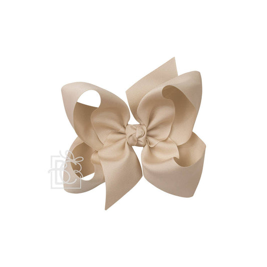 SIGNATURE GROSGRAIN BOW ON CLIP: OATMEAL / 6.5" Jumbo - 2.25" Ribbon on Lg. Alligator Clip