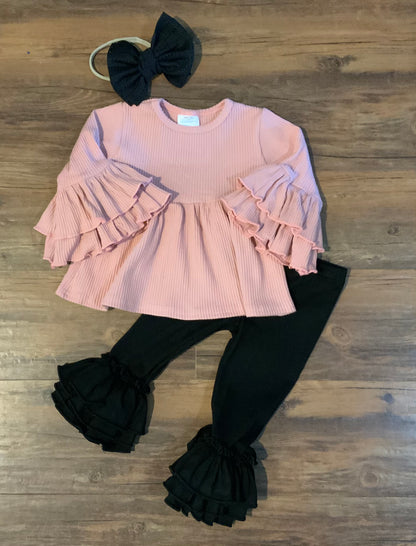 Dusty Pink Ribbed Double Bell Sleeve