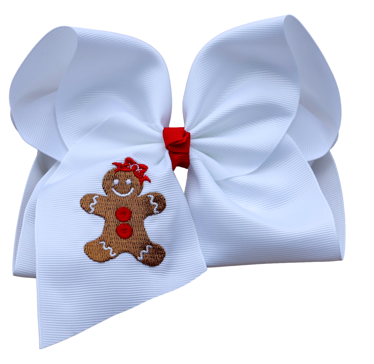 Gingerbread Embroidered Hair Bow on Nylon