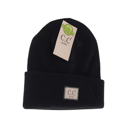 Kids Soft Ribbed Leather Patch CC Beanie