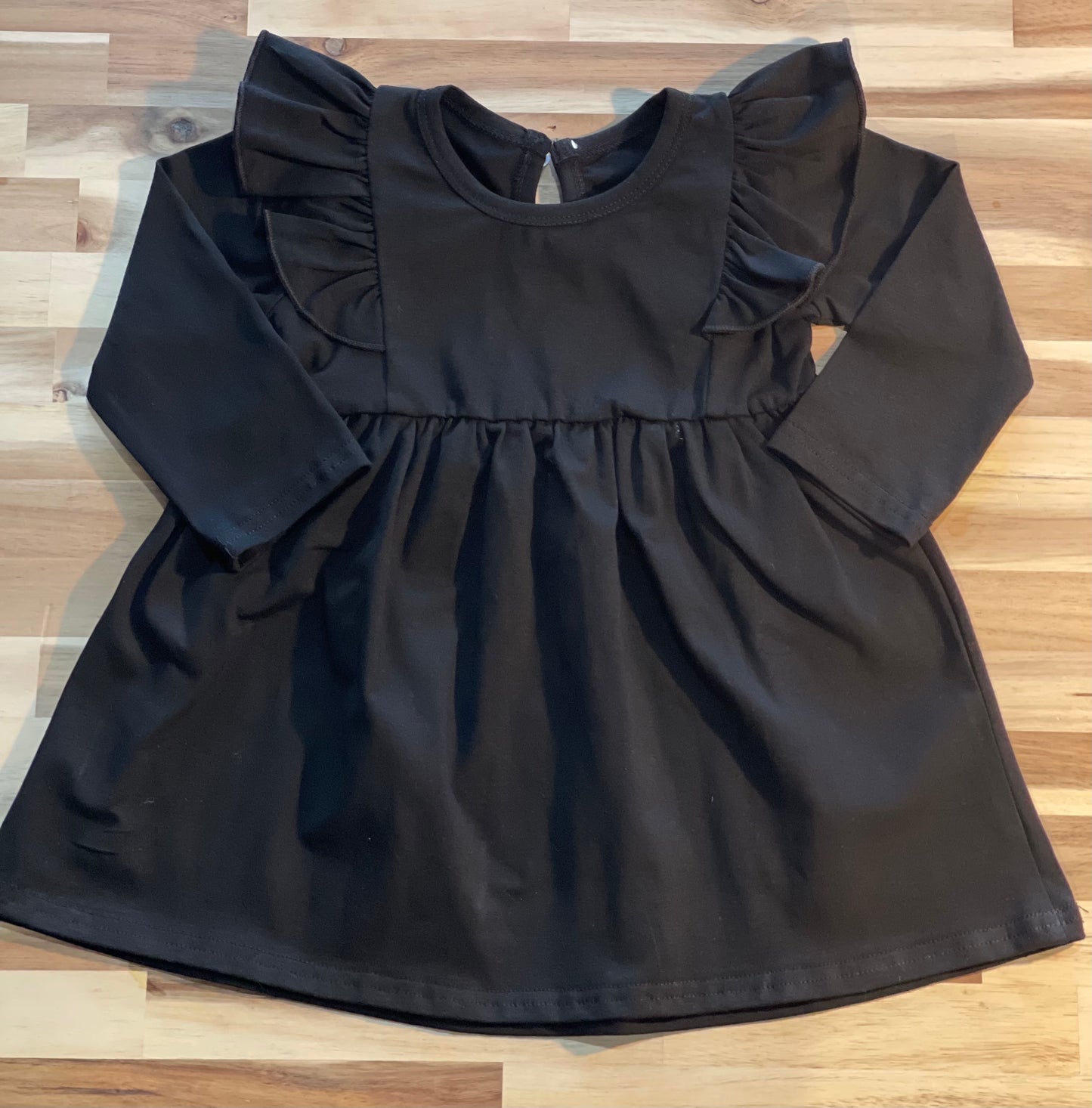 Black Solid Tunic Flutter Dress