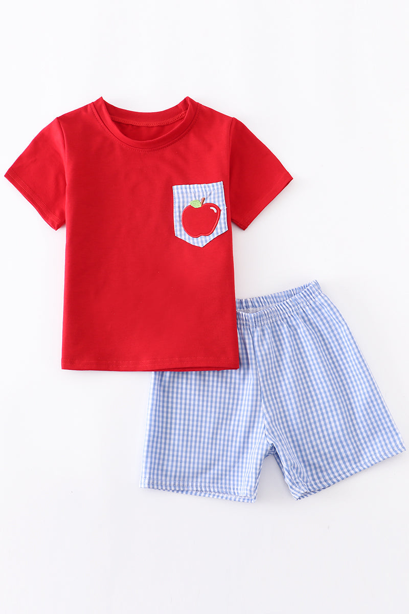 Boys Back to School Apple Embroidery Set