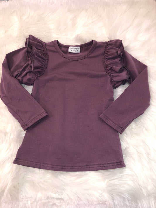 Solid Amethyst Long Sleeve Flutter Top - Salt Threads