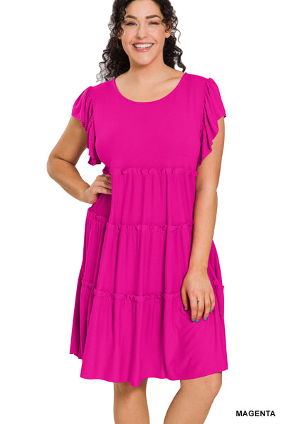 Plus Ruffle Sleeve Tiered Dress
