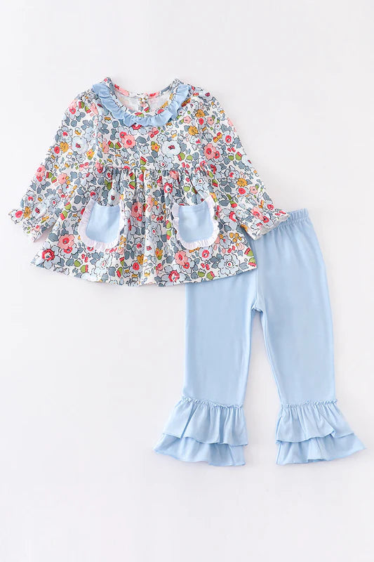 Blue Floral Ruffle Set