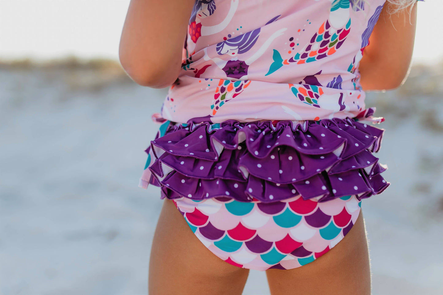 Kids Purple Mermaid Rash Guard Ruffle Swimsuit Girl's {RTS}