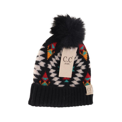 Aztec Pattern Faux Fur Pom CC Beanie - Salt Threads