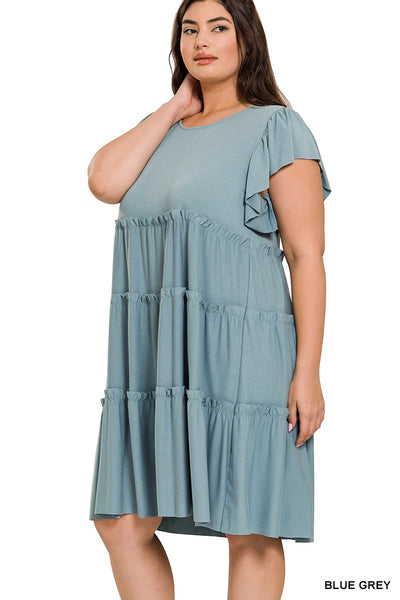 Plus Ruffle Sleeve Tiered Dress
