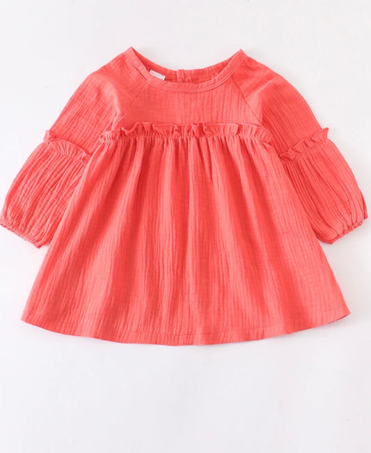 Coral Linen Bubble Sleeve Dress {Preorder} - Salt Threads