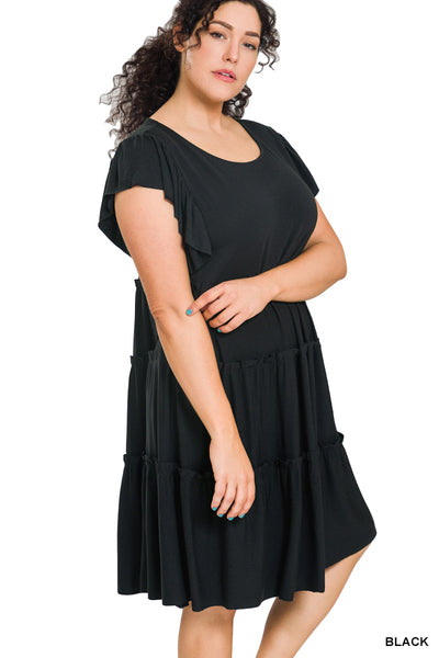 Plus Ruffle Sleeve Tiered Dress