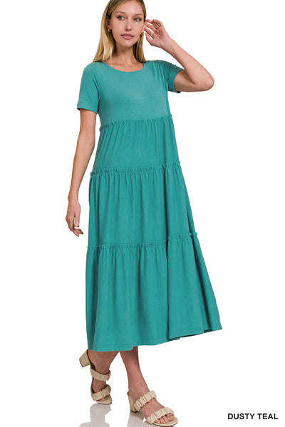 Short Sleeve Tiered Midi Dress {READY TO SHIP}