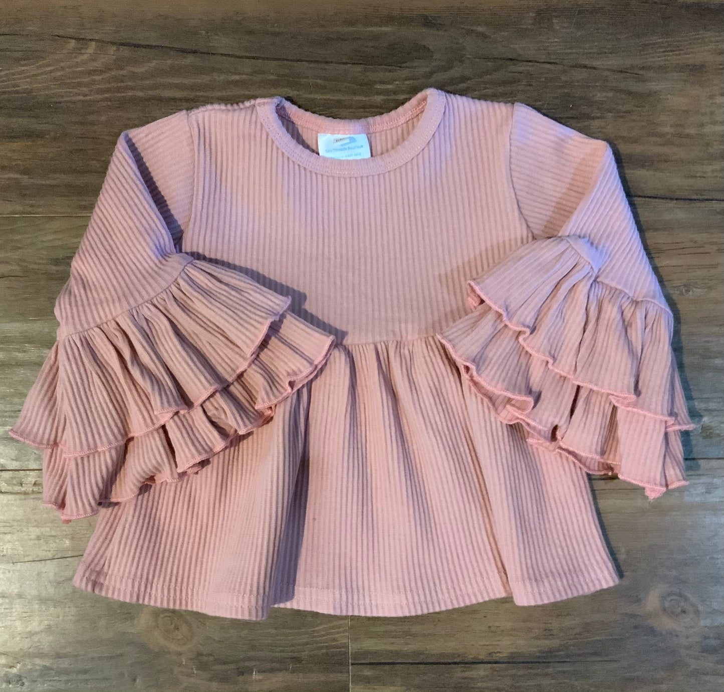Dusty Pink Ribbed Double Bell Sleeve