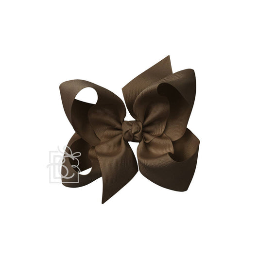 SIGNATURE GROSGRAIN BOW ON CLIP: BROWN / 6.5" Jumbo - 2.25" Ribbon on Lg. Alligator Clip