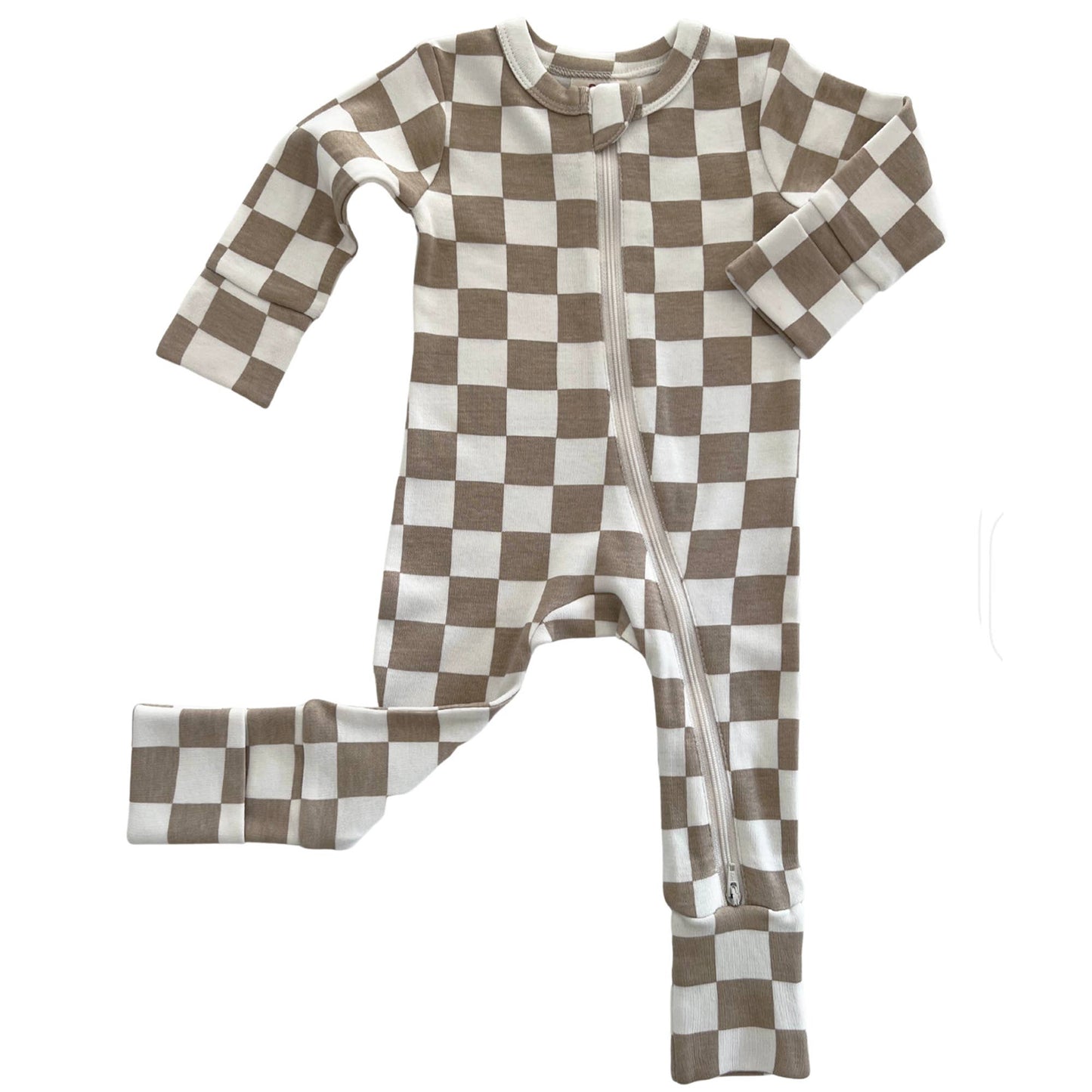 Tiramisu Checkerboard / Organic 2-Way Zip Romper