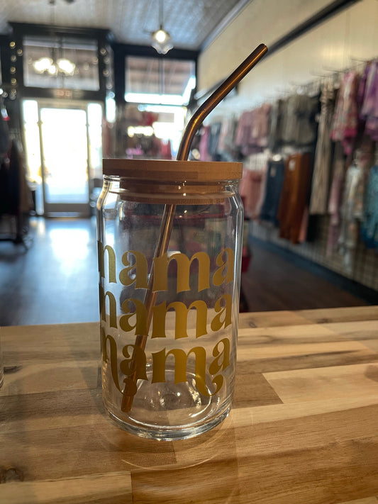 "Mama" Beer Can Style Glass - GOLD