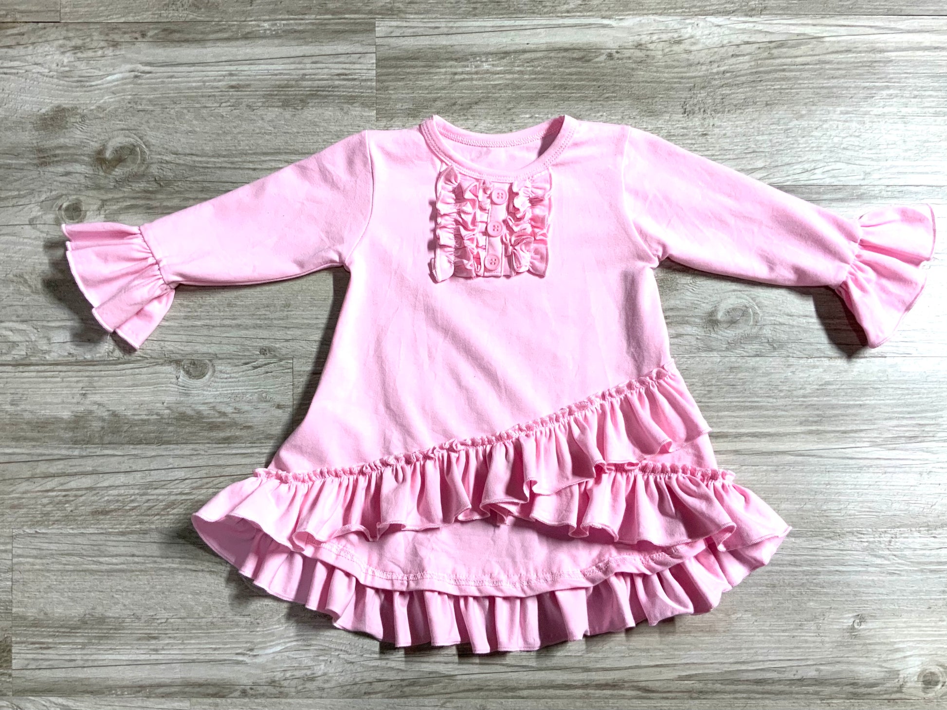 Solid Pink Bell Sleeve Ruffle Tunic - Salt Threads