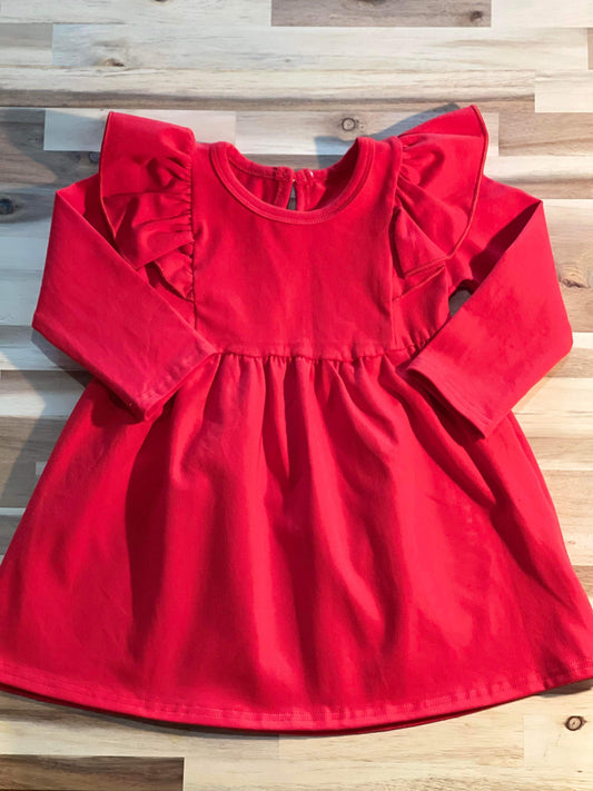 Red Solid Tunic Flutter Dress {RTS}