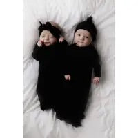 Black Ribbed Knotted Baby Gown