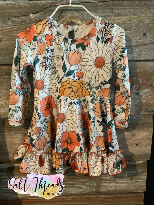 Golden Blooms Ruffle Hem Dress Childrens {RTS}