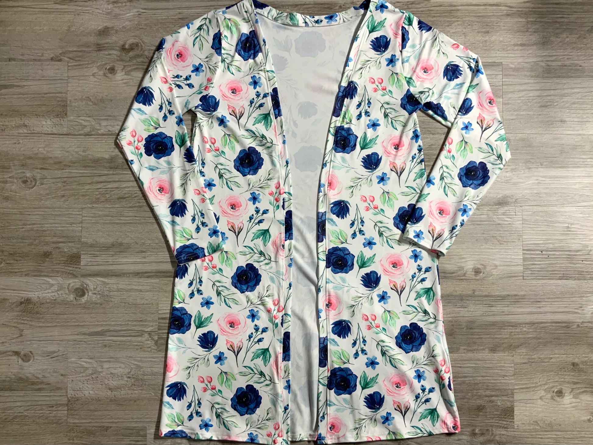 Navy Blossoms Long Sleeve Duster Adult - Salt Threads