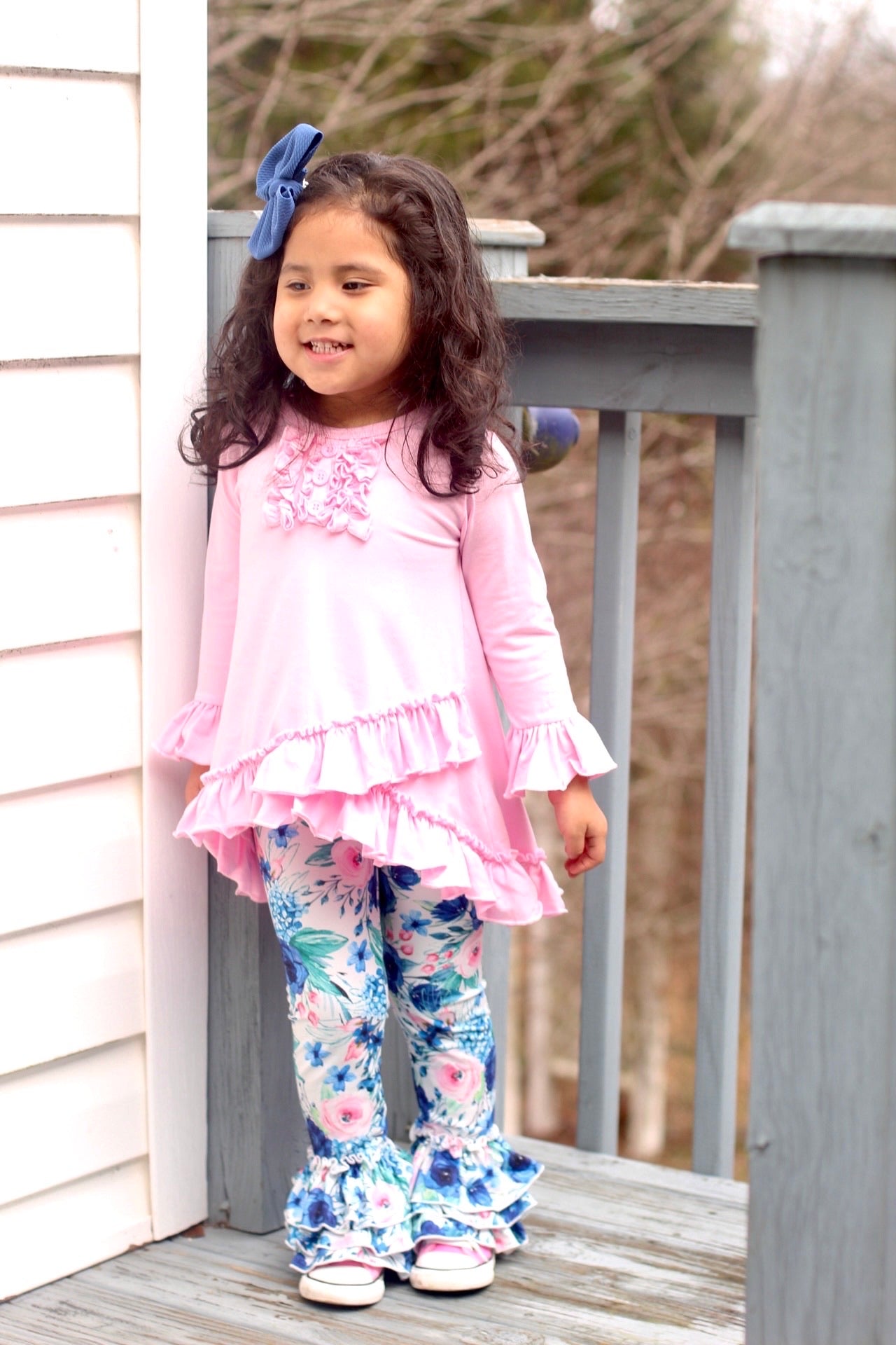 Solid Pink Bell Sleeve Ruffle Tunic - Salt Threads