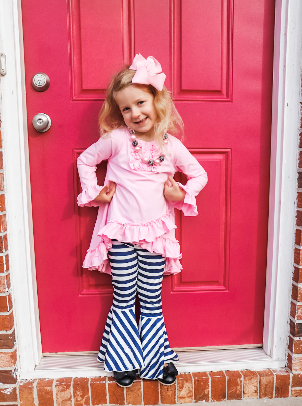 Solid Pink Bell Sleeve Ruffle Tunic - Salt Threads
