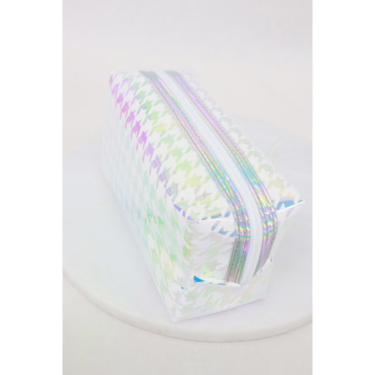 Hologram Houndstooth Print Cosmetic Bag